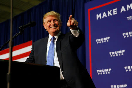 Republican U.S. presidential nominee Donald Trump holds a campaign rally in Fletcher, North Carolina, U.S. October 21, 2016. REUTERS/Jonathan Ernst