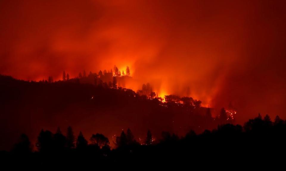 The Camp Fire burns in the hills 2018 near Big Bend, California, on Saturday.