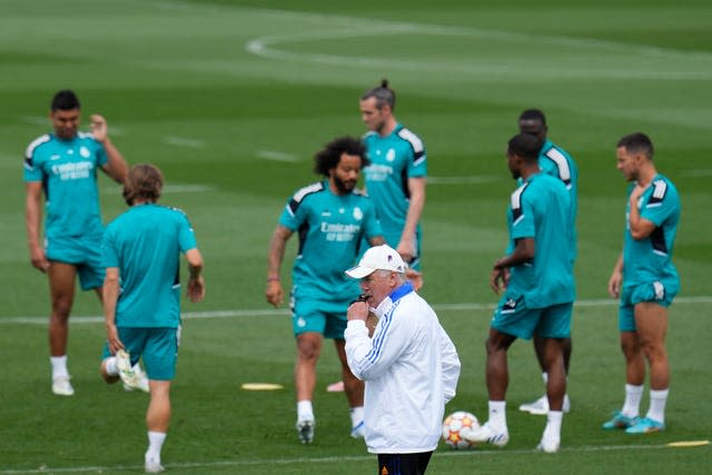 Carlo Ancelotti (bottom) during Real Madrid training