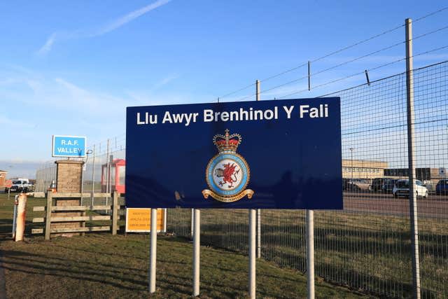 A sign at the entrance to RAF Valley in north Wales