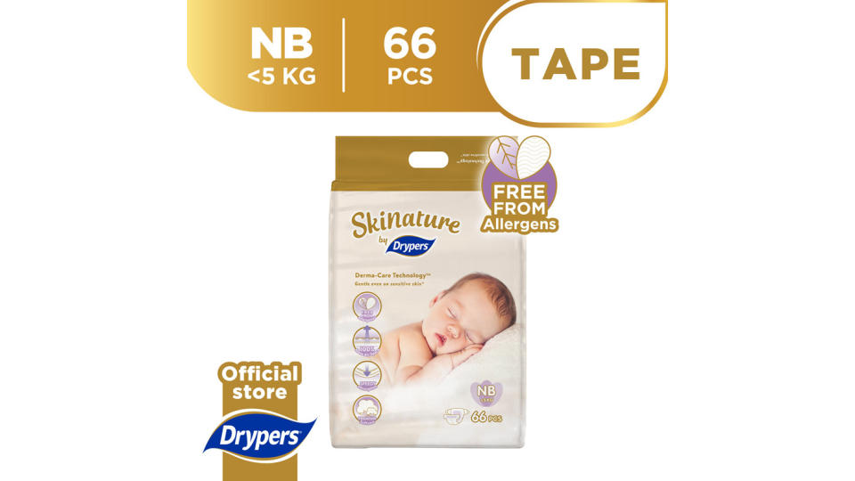 Skinature by Drypers Premium Baby Diapers - Newborn 66pcs. (Photo: Lazada SG)