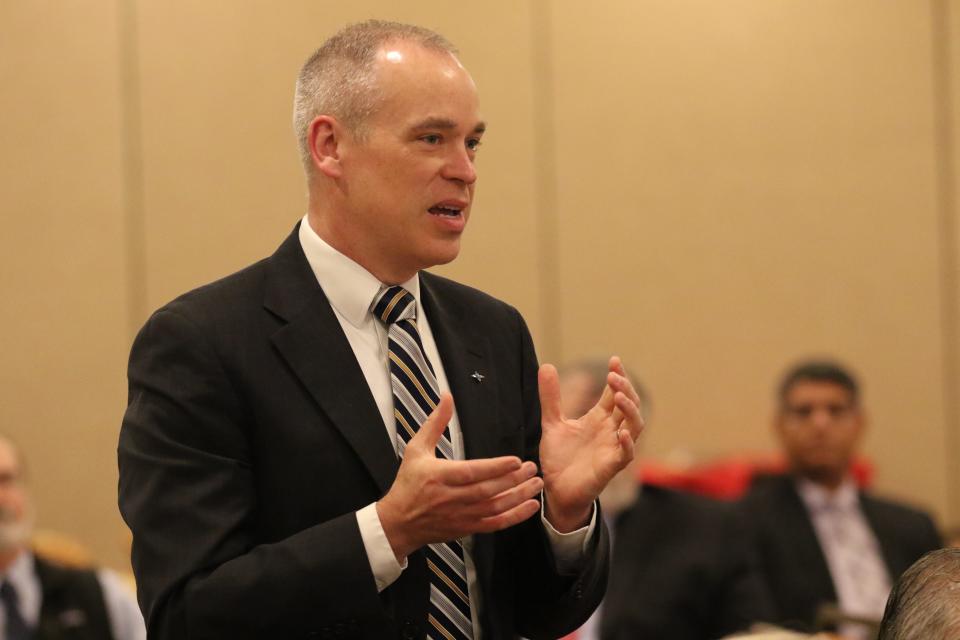 New Mexico Environment Department Cabinet Secretary James Kenney speaks at the annual WIPP Legislative Breakfast, Feb. 3, 2020 at the Hotel Santa Fe.