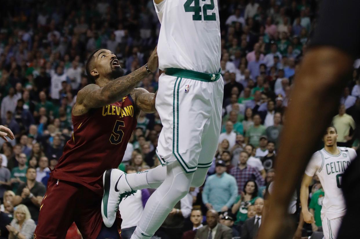 Should J.R. Smith have been assessed a flagrant 2 for shoving Al Horford in the back while he was in the air? (AP)