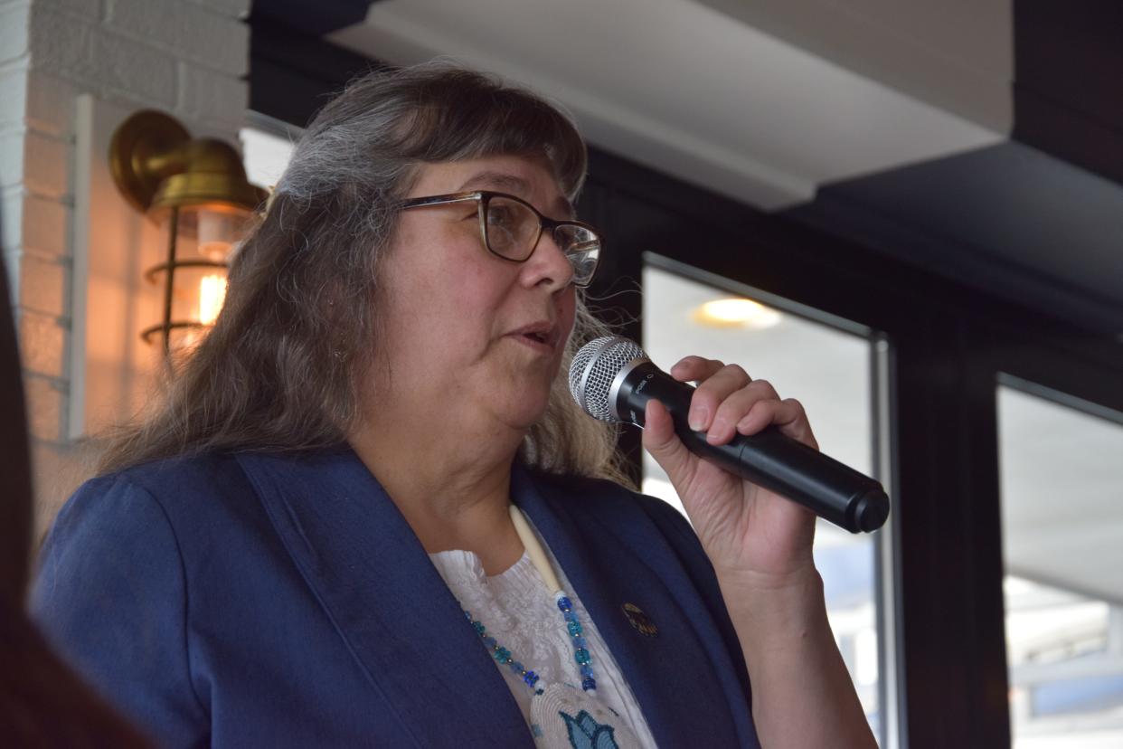 Regina Gasco, Tribal Chair of the Little Traverse Bay Bands of Odawa Indians, speaks during the 2024 Harbor Springs State of the Community event on March, 14, 2024.