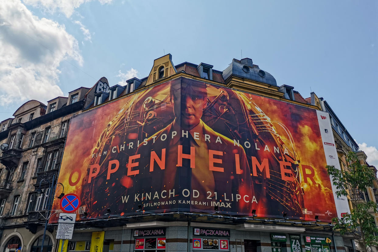 Christopher Nolan's 'Oppenheimer' movie billboard is seen in Katowice, Poland on July 20, 2023. (Photo by Beata Zawrzel/NurPhoto via Getty Images)