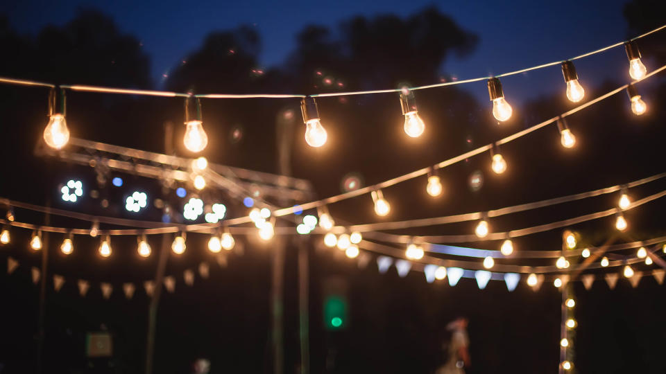 Solar string lights in backyard