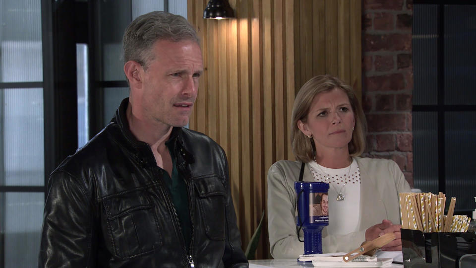 FROM ITV

STRICT EMBARGO - No Use Before Tuesday 3rd August 2021

Coronation Street - Ep 10401

Wednesday 11th August 2021 - 2nd Ep

Debbie Webster [SUE DEVANEY] tells Nick Tilsley [BEN PRICE] and Leanne Battersby [JANE DANSON] that sheÕd be willing to sell them 50% of the business but when she reveals how much she wants, Leanne tells her to whistle.

Picture contact David.crook@itv.com 

Photographer - Danielle Baguley

This photograph is (C) ITV Plc and can only be reproduced for editorial purposes directly in connection with the programme or event mentioned above, or ITV plc. Once made available by ITV plc Picture Desk, this photograph can be reproduced once only up until the transmission [TX] date and no reproduction fee will be charged. Any subsequent usage may incur a fee. This photograph must not be manipulated [excluding basic cropping] in a manner which alters the visual appearance of the person photographed deemed detrimental or inappropriate by ITV plc Picture Desk. This photograph must not be syndicated to any other company, publication or website, or permanently archived, without the express written permission of ITV Picture Desk. Full Terms and conditions are available on  www.itv.com/presscentre/itvpictures/terms