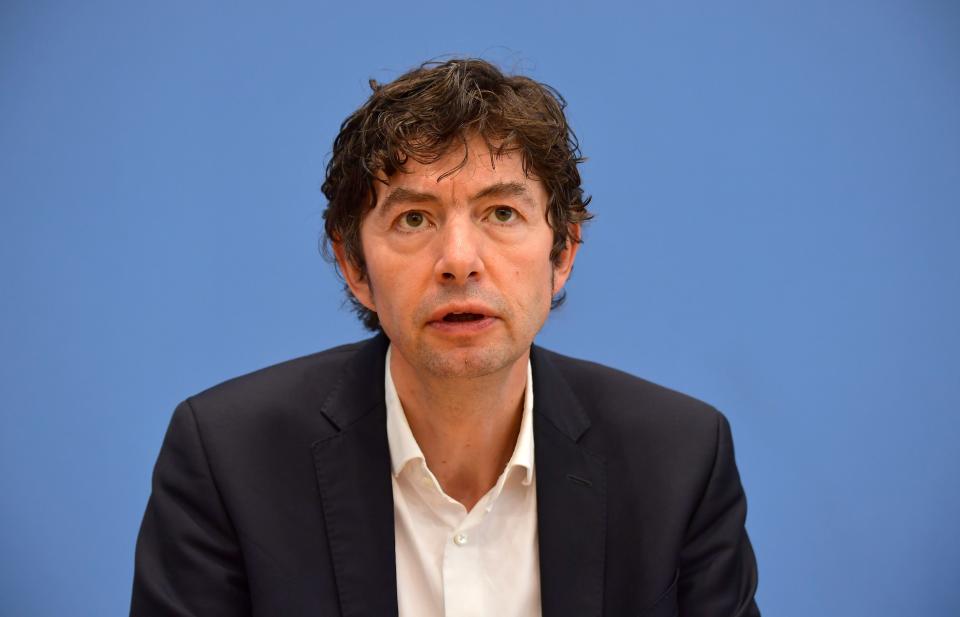 Christian Drosten, director of the Institute of Virology at Berlin's Charite hospital, gives a press conference in Berlin on March 9, 2020, to comment on the spread of novel coronavirus in the country. - The number of coronavirus cases in Germany has passed 1,000, official data from the Robert Koch Institute disease control centre showed. (Photo by Tobias SCHWARZ / AFP) (Photo by TOBIAS SCHWARZ/AFP via Getty Images)