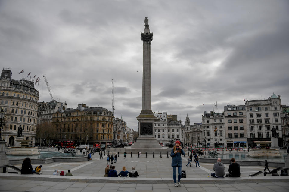 A near empty Parliament Square on St. Patrick's Day. The area would usually be filled with revellers.