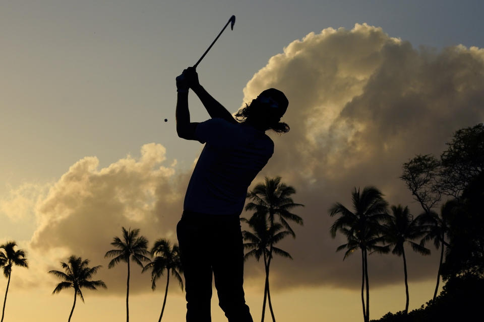 Andrew Putnam plays his shot from the 11th tee during the first round of the Sony Open golf tournament, Thursday, Jan. 13, 2022, at Waialae Country Club in Honolulu. (AP Photo/Matt York)