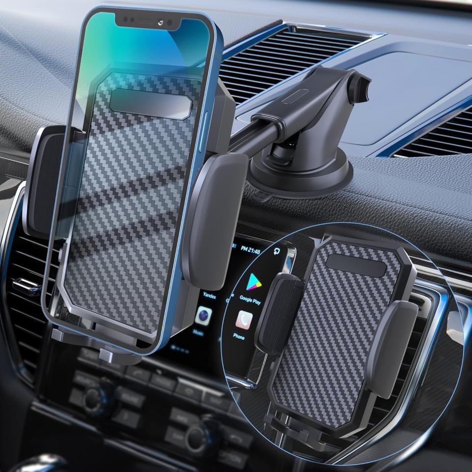 FBB phone holder attached to a mount in the car.