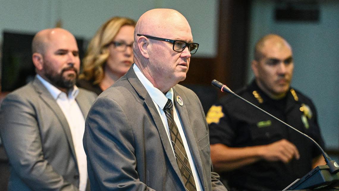 Fresno Unified School District Superintendent Bob Nelson speaks about an incident at Wolters Elementary School where the principal shoved a student, during a news conference at Fresno Unified School District in Fresno on Thursday, Sept. 8, 2022.