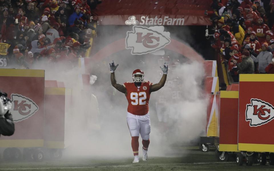 Dontari Poe brings some beef to the Falcons' defensive line. (AP) 