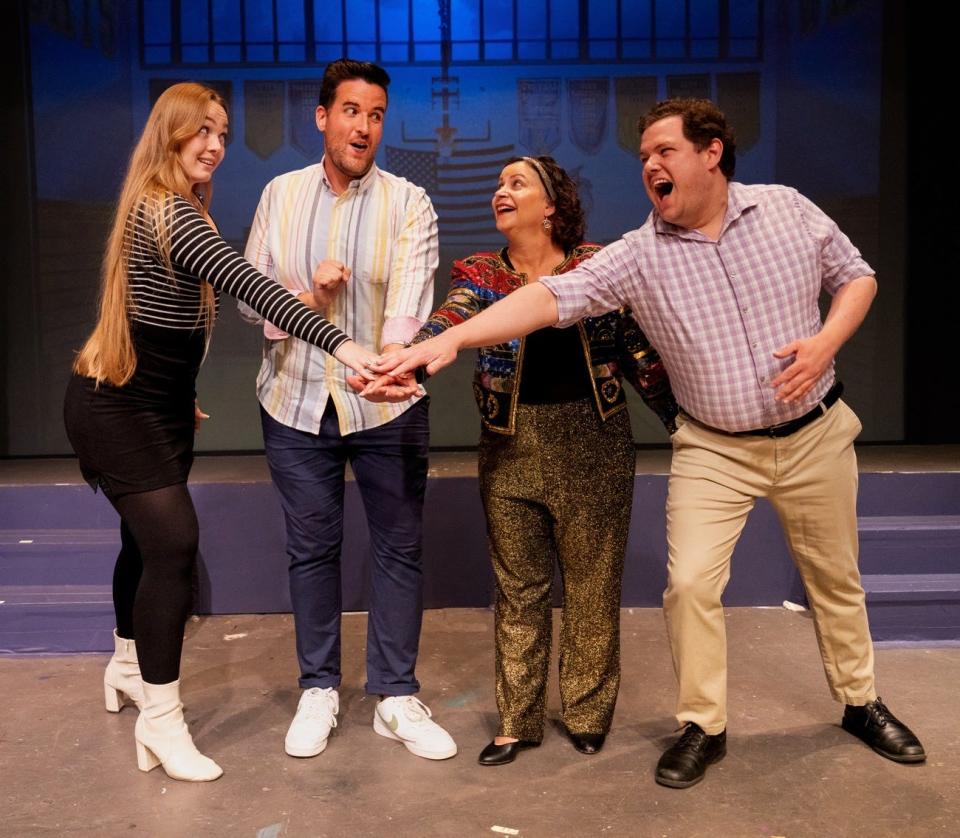 Myah Englebrecht, left, Sean Leyes, Janis Logsdon and Brian Scully rehearse a scene for Elkhart Civic Theatre’s production of "The Prom," which opens July 21 and continues through July 30, 2023, at the Bristol Opera House.