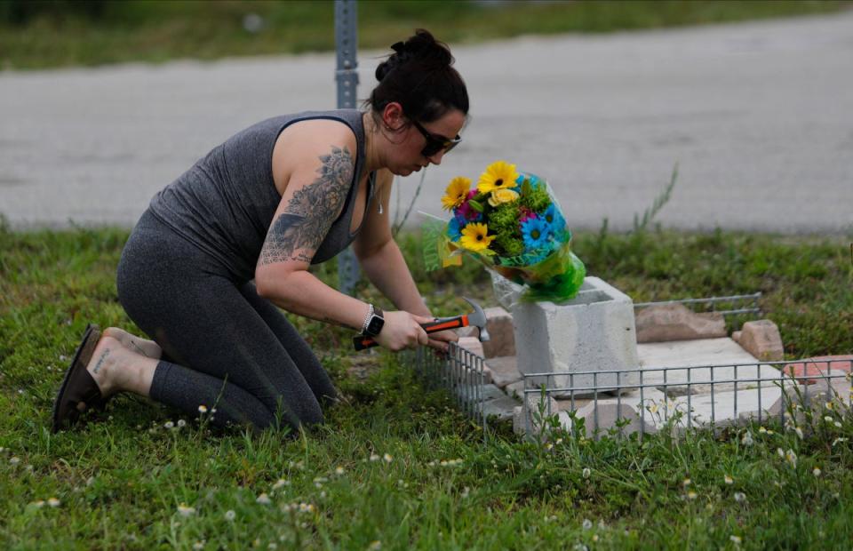 This Cape Coral resident felt compelled to create a makeshift memorial area Monday, March 18, 2024, at the intersection of SE 20th St. and SE 16th Ln. next to the location of a shooting Sunday night which resulted in the death of 16-yr-old Kayla Rincon-Miller. 
The resident, who declined to be named, heard the shots and was one of the first people to call 9-11. Rincon-Miller was fatally shot Sunday evening after leaving the the nearby movie theater.