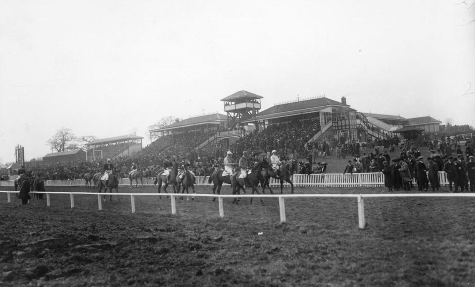 1911:  The course and stand at the Cheltenham Steeplechase (Hulton Archive/Getty Images)