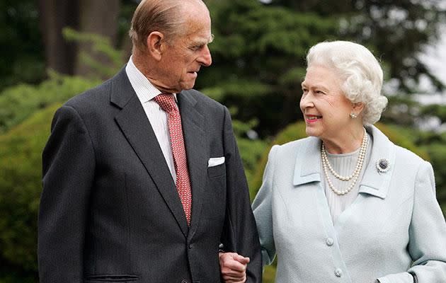 The Queen looks lovingly at her husband. Source: Getty