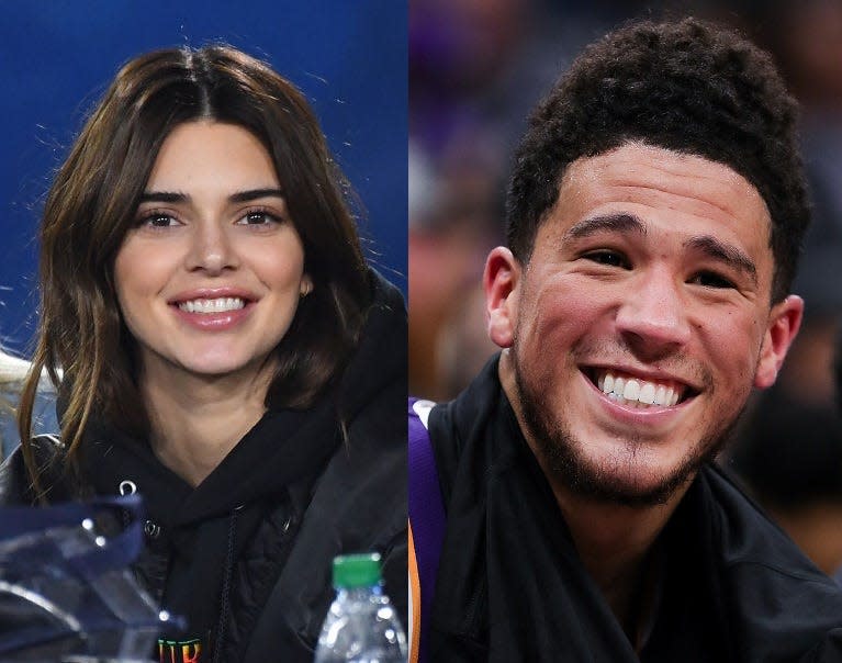 Kendall Jenner (left) and Devin Booker were first spotted in public in April 2020 and appear to have been dating since. They first publicly acknowledged their relationship on Valentine's Day 2021.