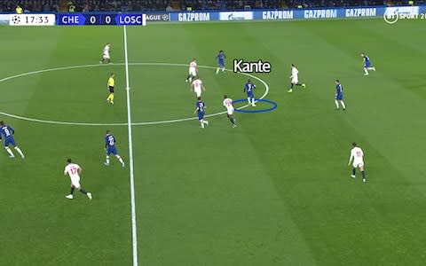 Kante wins the ball