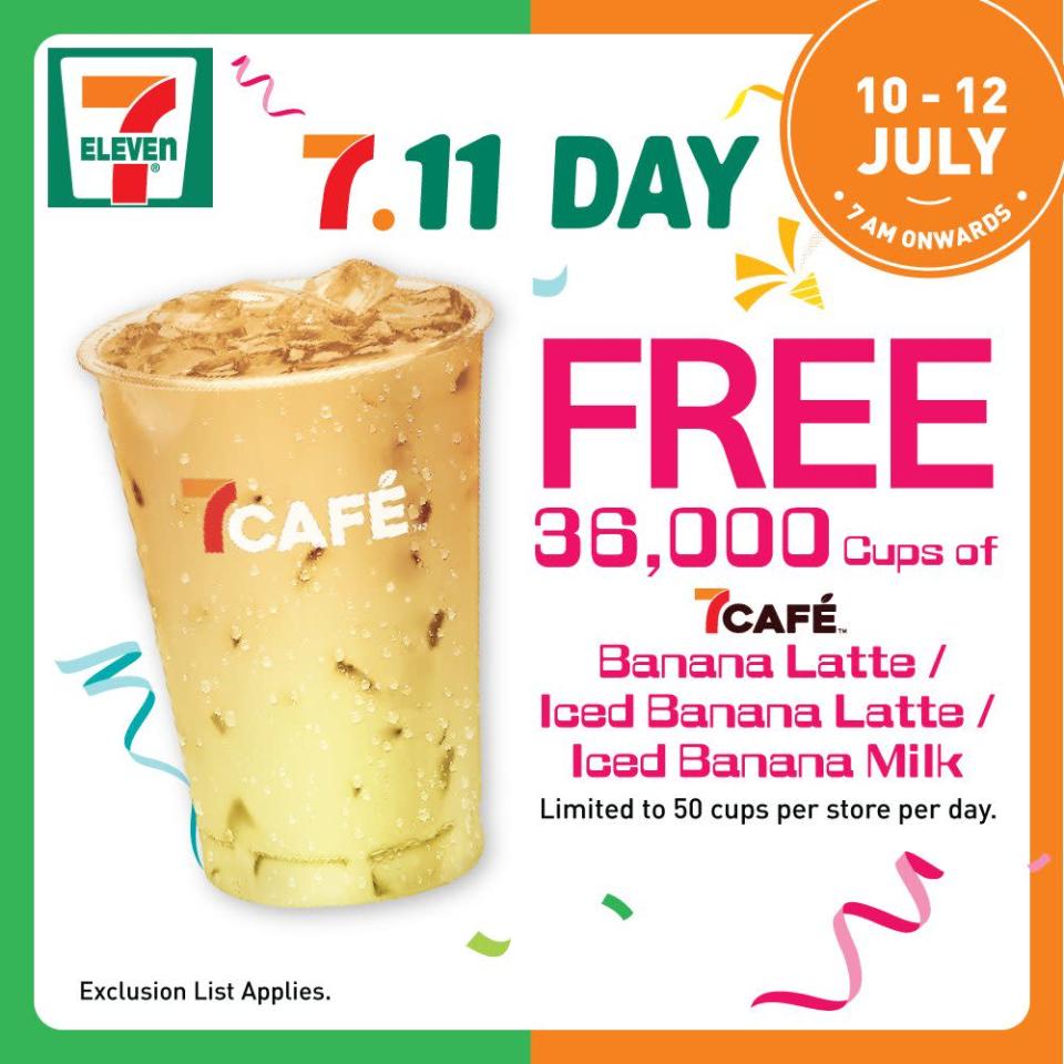 7-eleven 7.11 day - free banana latte and banana milk