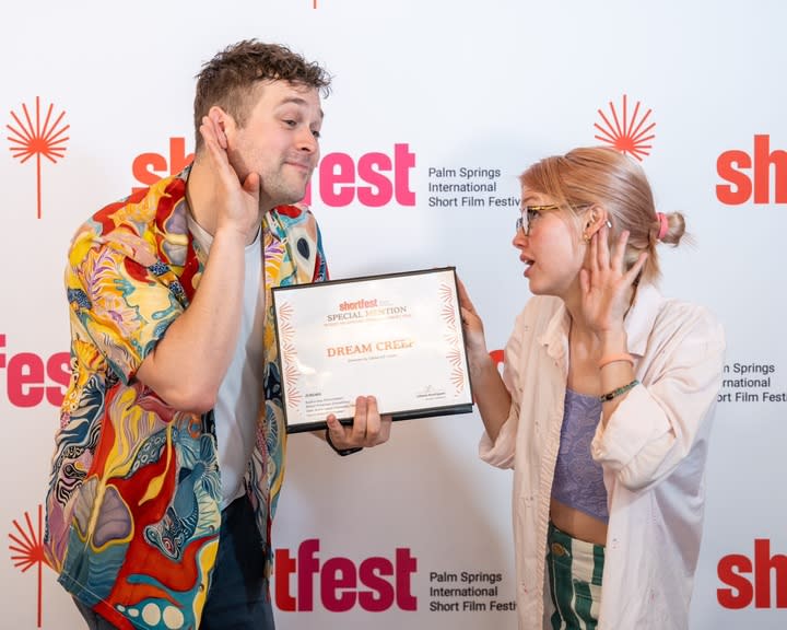 (Left to right): Jonathan Caso and Megan Leonard at the awards for Palm Springs ShortFest 2024<br>Courtesy Palm Springs ShortFest