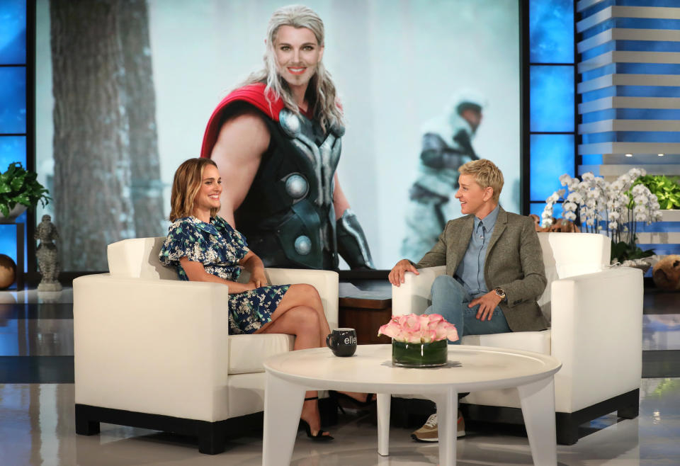 Ellen DeGeneres jokes about what Natalie Portman's Lady Thor character will look like. (Photo: Michael Rozman/Warner Bros.)