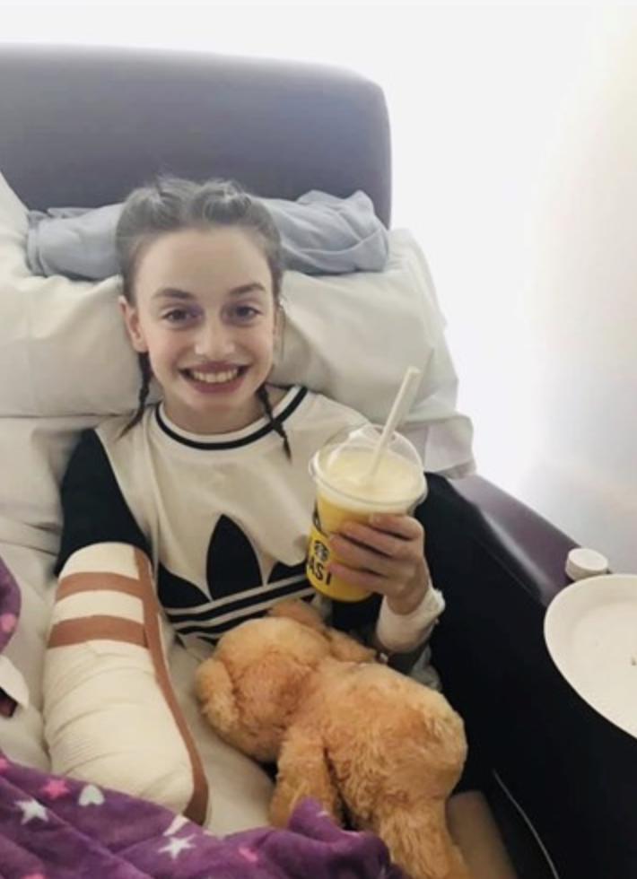 Pictured is 12-year-old Vienna, who lost her hand after a trampolining accident in June