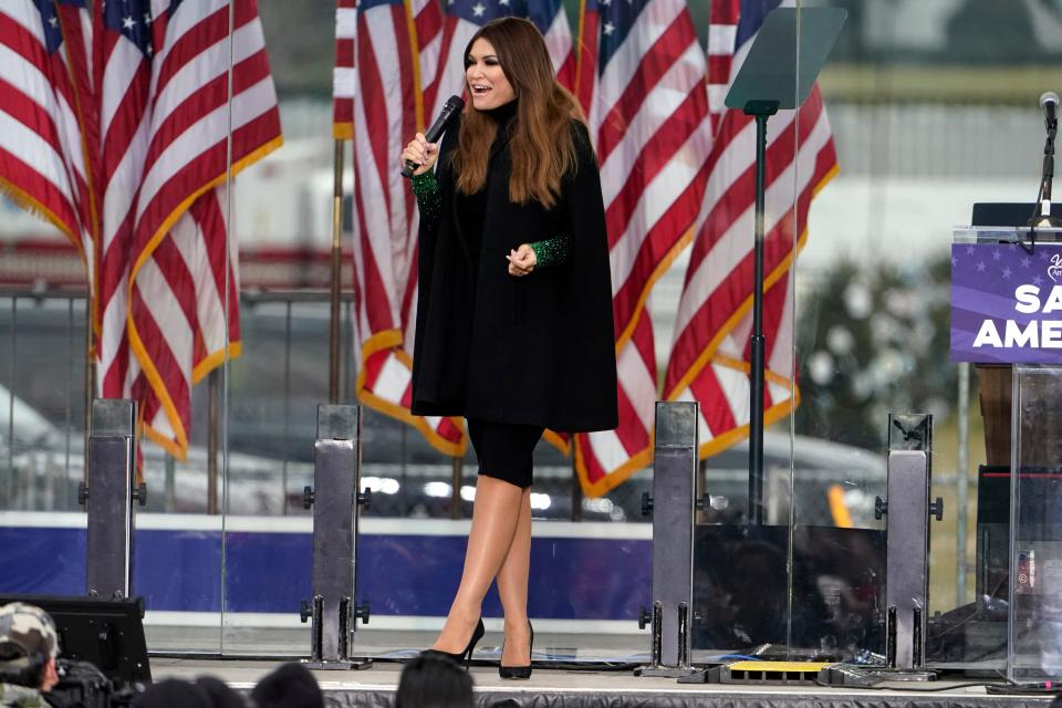 Kimberly Guilfoyle speaking on 6 January 2021, in Washington, at a rally called by the former president (Copyright 2020 Jacquelyn Martin. All rights reserved.)