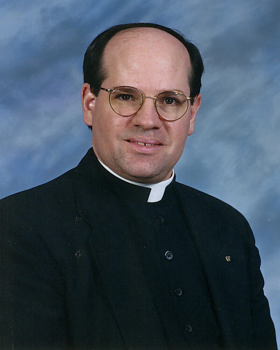 FILE - This photo provided by the Archdiocese of Omaha shows the Rev. Stephen Gutgsell. Kierre Williams of Sioux City, Iowa, pleaded not guilty Thursday, Feb. 8, 2024, in the attack that killed Gutgsell, who was fatally stabbed on Dec. 10, 2023, inside the rectory for St. John the Baptist Catholic Church in tiny Fort Calhoun, Neb. (Archdiocese of Omaha via AP, File)