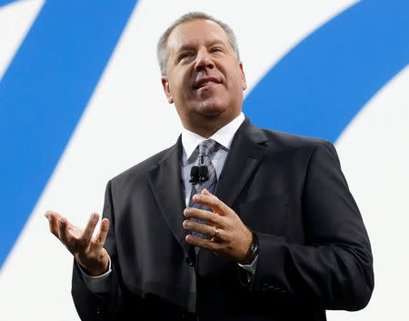 FILE PHOTO: Joe Hinrichs, Ford executive vice president and president of global operations, speaks during the North American International Auto Show in Detroit, Michigan, U.S., Jan. 9, 2017. REUTERS/Rebecca Cook/File Photo
