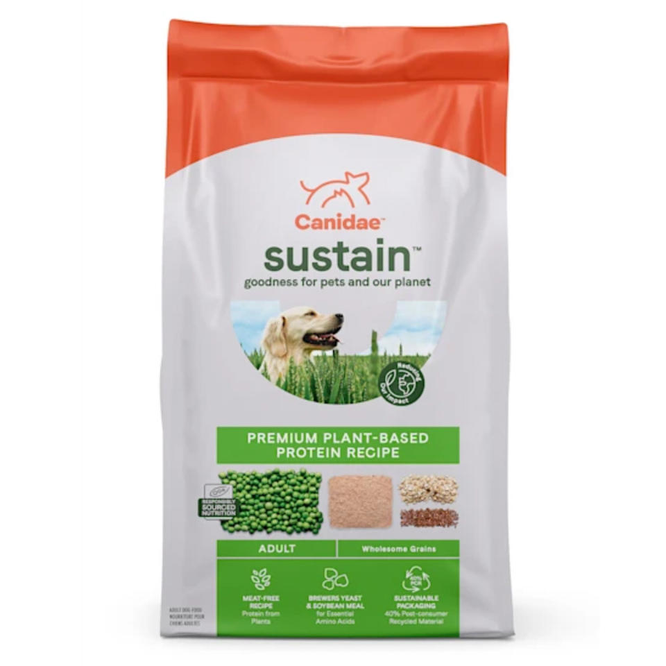 <p>Canidae's new Sustain dog food line is focused on creating products that are safe and tasty for canines and healthy for the planet. The line features dog food made with sustainably sourced and humanely raised proteins and vegetables that are grown using regenerative farming practices. The Sustain line also offers a fully plant-based dog food option for canines comfortable with a vegetarian diet. </p> <p><strong>Buy it!</strong> Canidae Sustain Plant-Based Protein Recipe Dog Food, $49.41; <a href="https://www.anrdoezrs.net/links/8029122/type/dlg/sid/PEO10EcoFriendlyPetProductstoHelpYouCelebrateEarthDaywithYourCatorDogkbender1271PetGal12679573202104I/https://www.petco.com/shop/en/petcostore/product/canidae-sustain-premium-plant-based-protein-recipe-adult-dry-dog-food-18-lbs-3315711?cm_mmc=PSH-_-GGL-_-CMB-_-PME-_-PET-_-AQU-_-0-_-PM_GGL_FY20_SBU02_Vendor_BOPIS_LIA-_-0-_-0&gclid=CjwKCAjwmv-DBhAMEiwA7xYrd4_VwZMbIrZFOWxD46Ba8M8Mx0b80ZprY6HmLoFaNJ8DoBBcCzoUkxoCSdkQAvD_BwE&gclsrc=aw.ds" rel="sponsored noopener" target="_blank" data-ylk="slk:Petco.com;elm:context_link;itc:0;sec:content-canvas" class="link ">Petco.com</a></p>