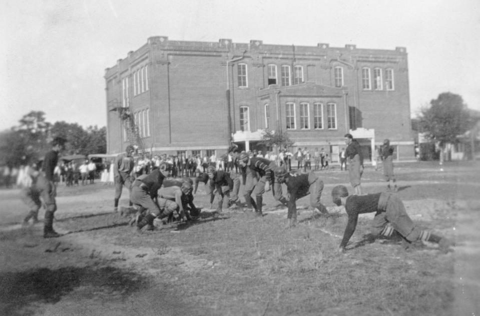 Football scrimmage at Sarasota High School, ca. 1920.