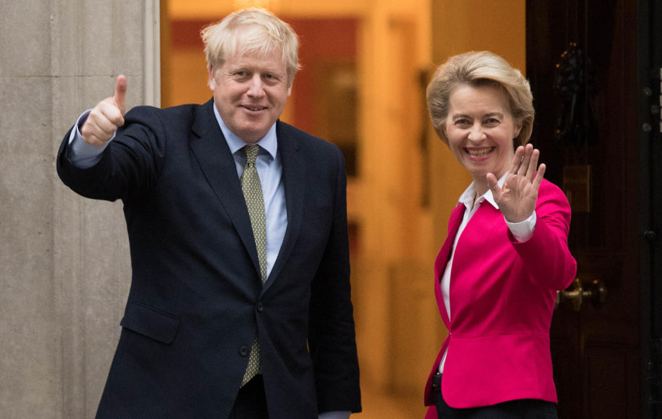 File photo dated 8/1/2020 of Boris Johnson and Ursula von der Leyen. The Prime Minister is to hold talks with the European Commission president to take stock of negotiations on a post-Brexit free trade deal, Downing Street has said.