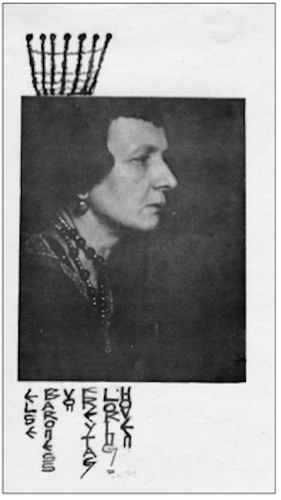 Baroness Elsa seen in a photograph decorated by her with stylized lettering, which appeared in ‘The Little Review,’ vol. 7, no. 3, September-December 1920. <a href="https://en.wikipedia.org/wiki/Elsa_von_Freytag-Loringhoven#/media/File:Baroness_Elsa_von_Freytag-Loringhoven.png" rel="nofollow noopener" target="_blank" data-ylk="slk:(Modernist Journals Project);elm:context_link;itc:0;sec:content-canvas" class="link ">(Modernist Journals Project)</a>