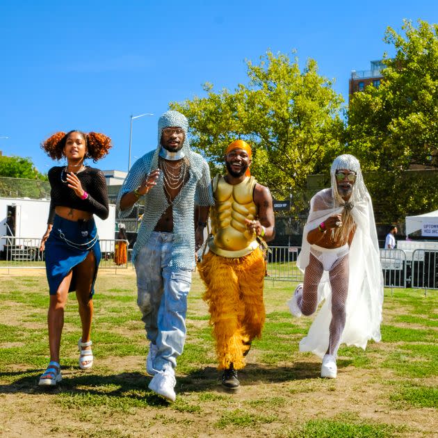 Christina Brown, Yah-Yah Lucas, Shahem Mclaurin, and Jamal Ali attended Afropunk Brooklyn 2022 together. (Photo: Laylah Amatullah Barrayn for HuffPost)