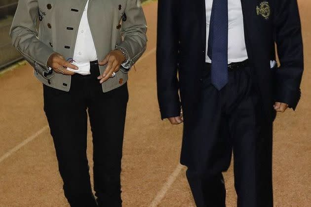 <p>Brigitte Macron et Jacques Vendroux, manager général du Variétés Club de France.</p>