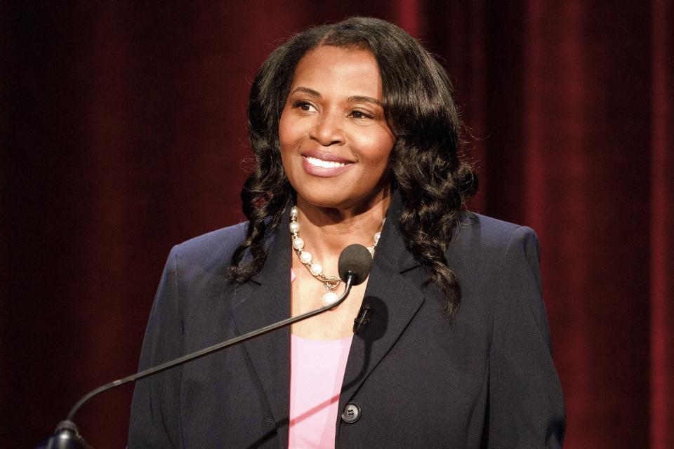 Karen Rene speaks at the Congressional District 13 Debate Democrats during the Atlanta Press Club Loudermilk-Young Debate Series on April 28, 2024, in Atlanta. U.S. Rep. David Scott faces multiple Democratic primary opponents, including Rene in his quest for a 12th congressional term in a sharply reconfigured suburban Atlanta district. (AP Photo/Jason Allen)