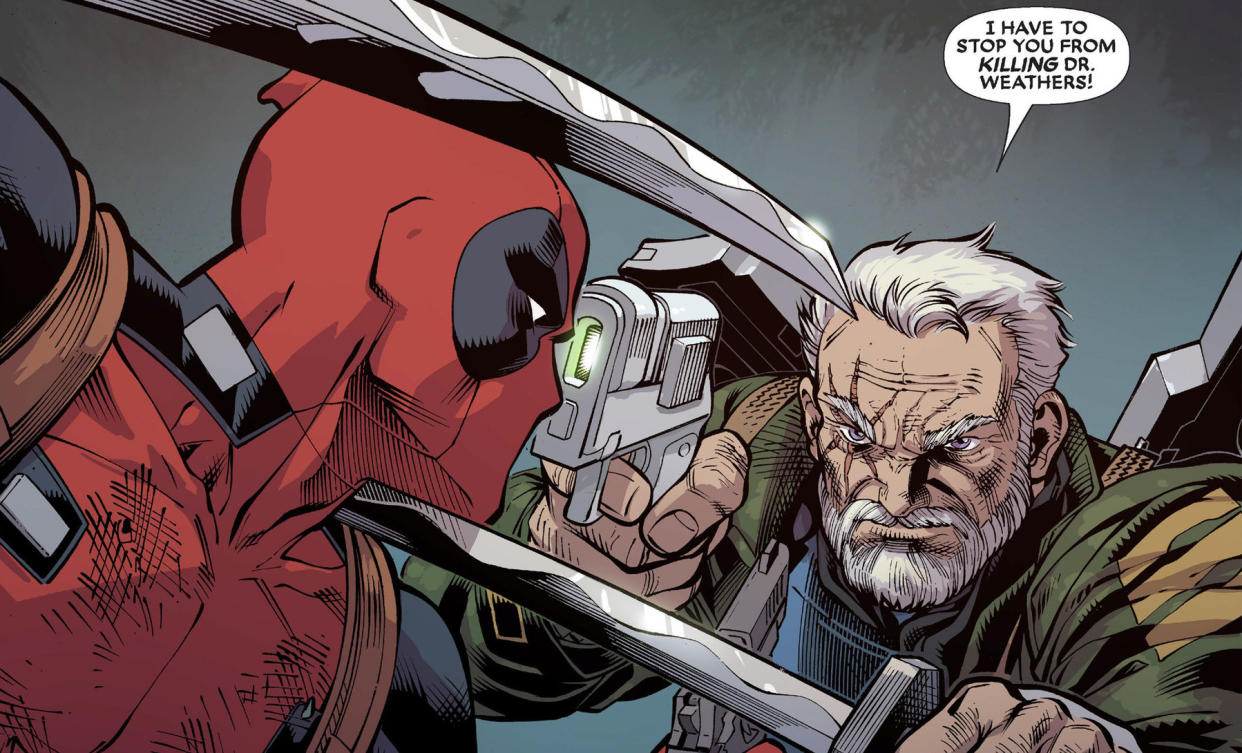 Deadpool and Cable clash on the pages of Marvel comics. (Credit: Marvel)