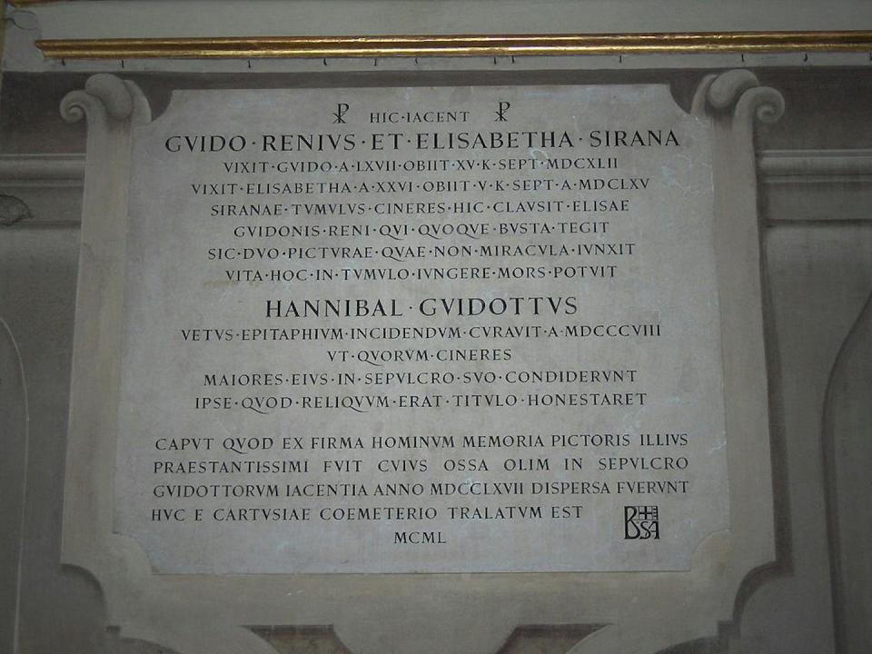 Lápida de Guido Reni y Elisabetta Sirani en la basílica de Santo Domingo.