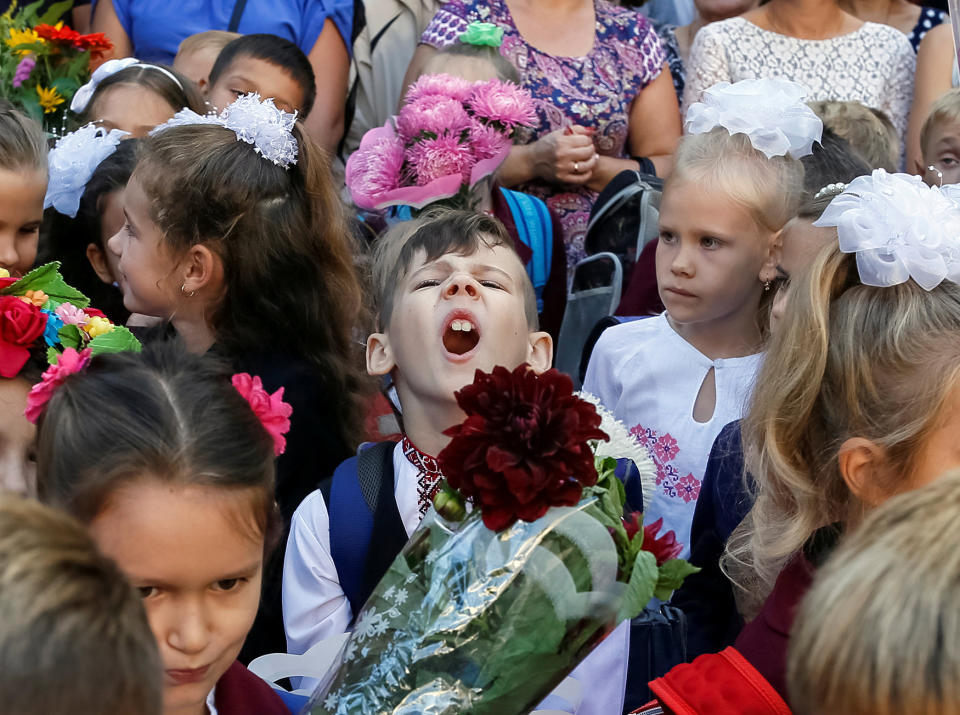 First graders attend a ceremony to mark the start of the school year in Kiev