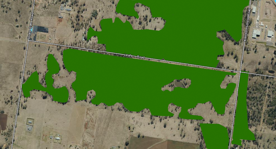 A Leah Road map with green markings showing where the koala habitat is.