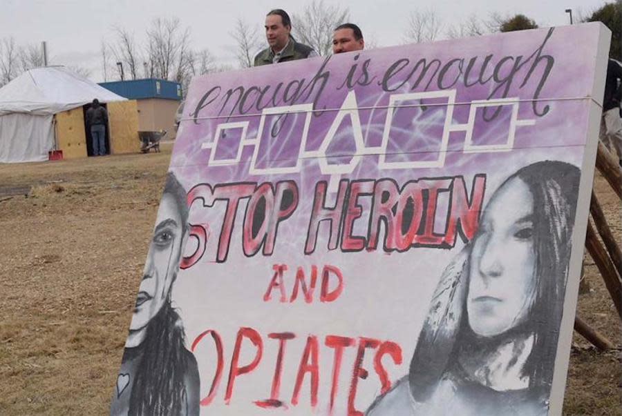 A sign on the Oneida Nation issues a call to end opioid addiction in the community. (Photo: Department of the Interior)