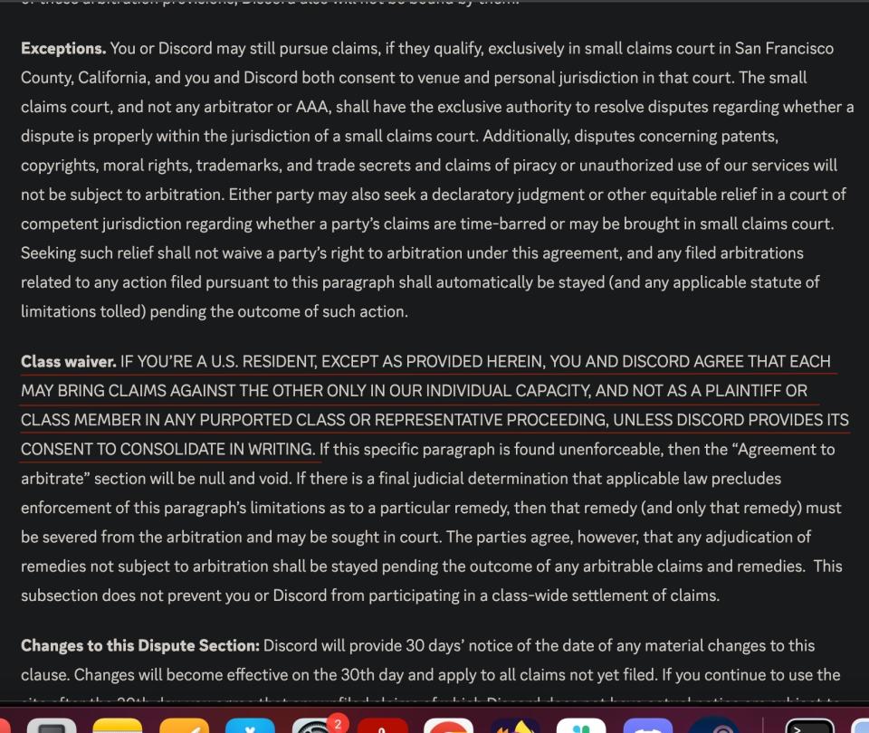 screenshot of discord TOS