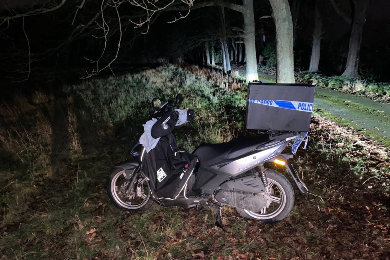 <p>Police tweeted a picture of the damaged scooter in Banstead, Surrey</p> (Surrey Police)