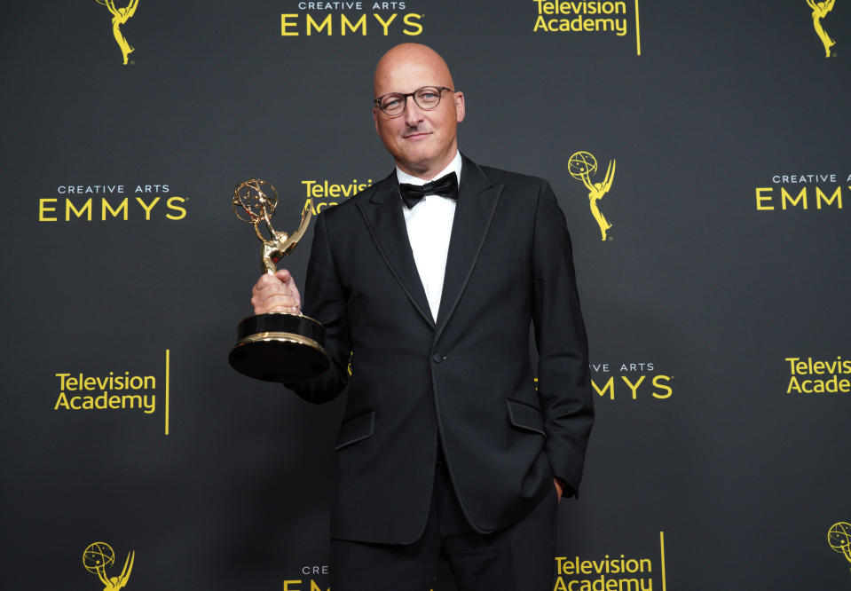 LOS ANGELES, CALIFORNIA - SEPTEMBER 14: Director Dan Reed poses in the press room with the award for outstanding documentary or nonfiction special for Leaving Neverland' during the 2019 Creative Arts Emmy Awards on September 14, 2019 in Los Angeles, California. (Photo by JC Olivera/WireImage)