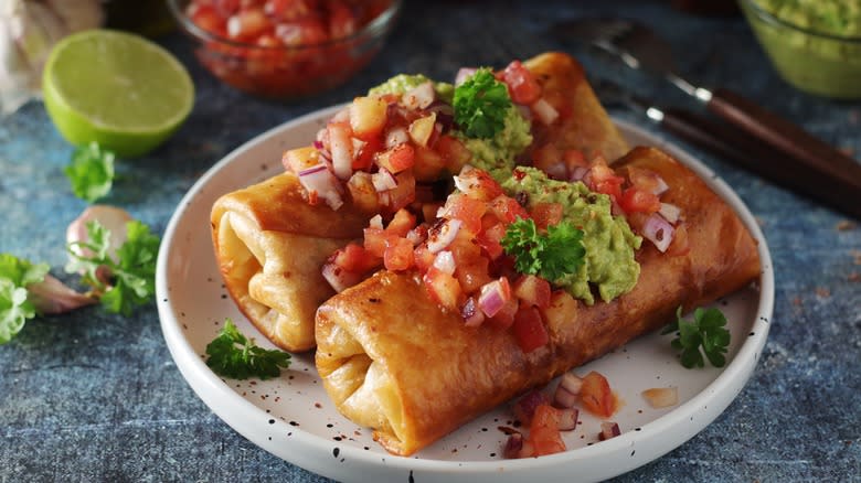 chimichagas with pico, guacamole 