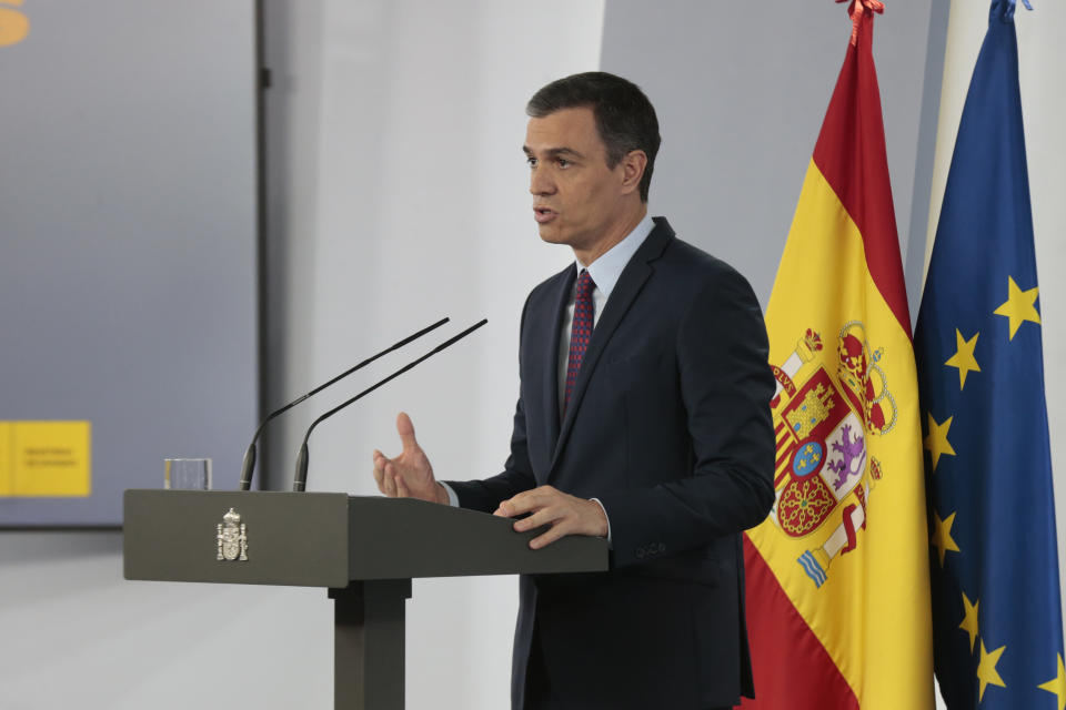 El presidente del Gobierno, Pedro Sánchez, durante una intervención en Moncloa. 