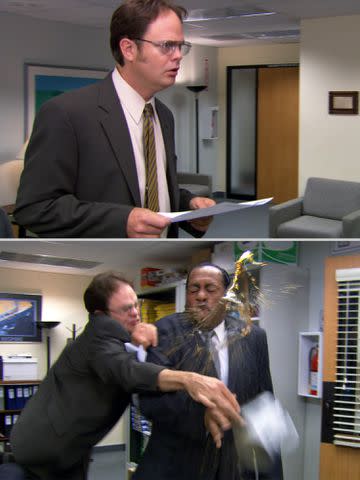 <p>NBC</p> Rainn Wilson on 'The Office'; Rainn Wilson and Leslie David Baker on 'The Office'