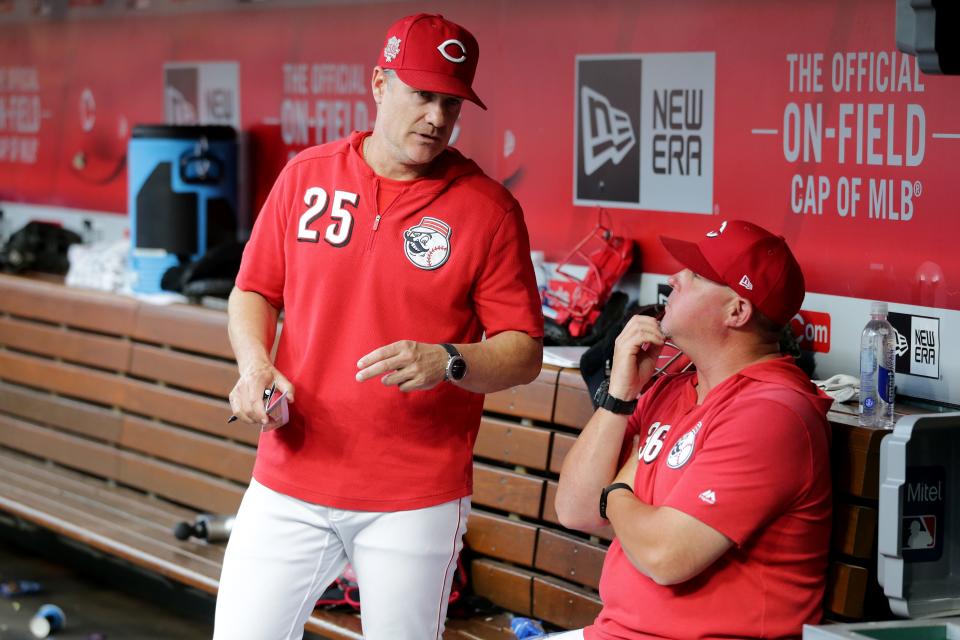 Cincinnati Reds manager David Bell and Cincinnati Reds pitching coach Derek Johnson have a deep rotation competition to work through in spring training.