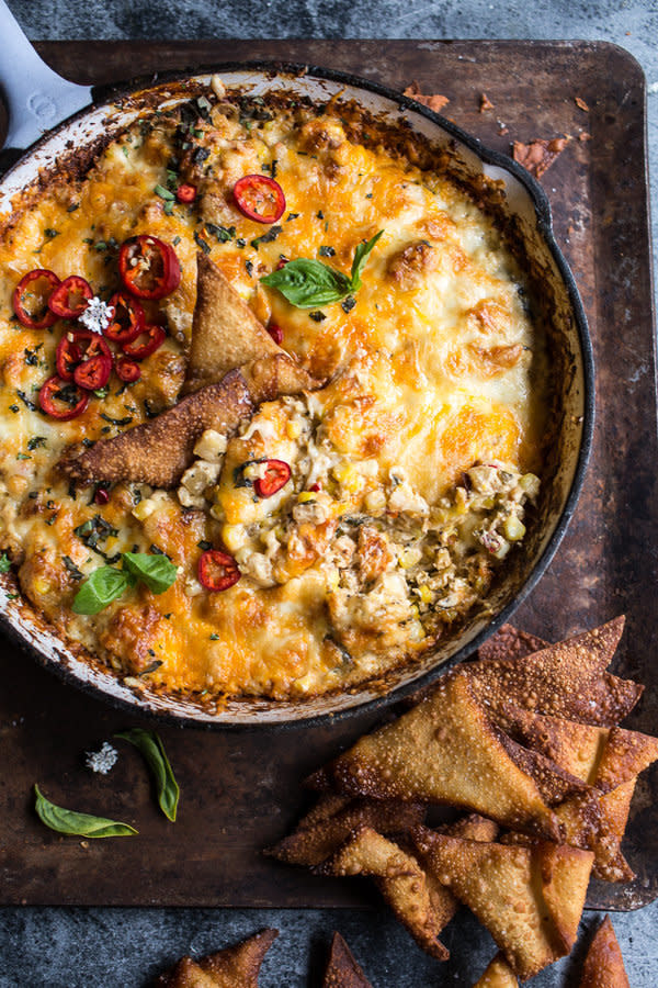 <strong>Get the <a href="http://www.halfbakedharvest.com/cheesy-miso-caramelized-corn-and-pineapple-chile-dip/" target="_blank">Cheesy Miso Caramelized Corn and Pineapple Chile Dip recipe </a>from Half Baked Harvest</strong>